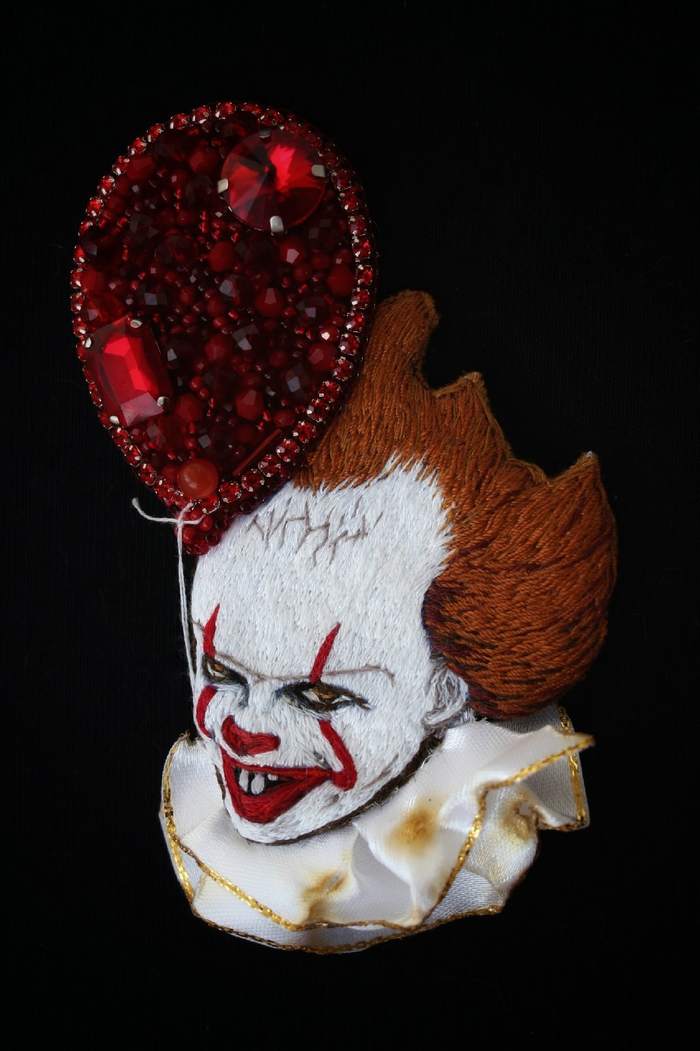 I'm Pennywise the Dancing Clown - My, Handmade, Pennywise, It, It 2, Brooch, Embroidery, Satin stitch embroidery, Horror, , Needlework without process