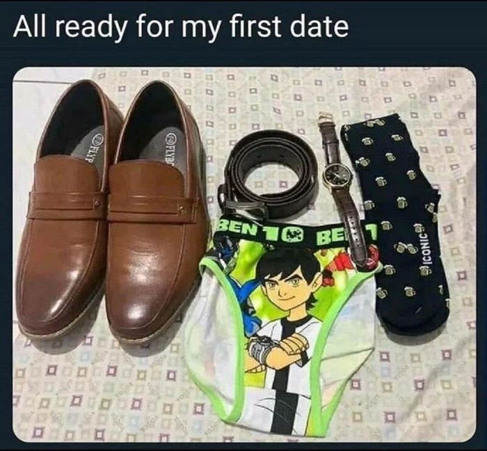 Everything is ready for my first date - Date, Shoes, Underpants, Socks, Clock, Belt, Style