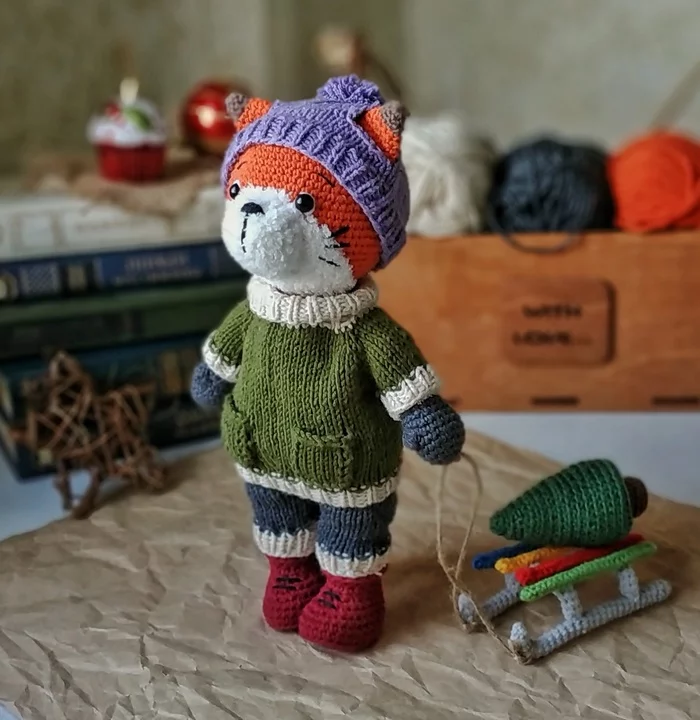 Winter Fox - My, Crochet, Knitted toys, Fox, Amigurumi, Needlework without process, Longpost