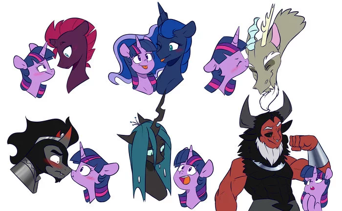 Princesses harem - My little pony, Twilight sparkle, Shipping, Tempest shadow, Princess luna, MLP Discord, King sombra, Queen chrysalis, Tirek, Doodle-Mark