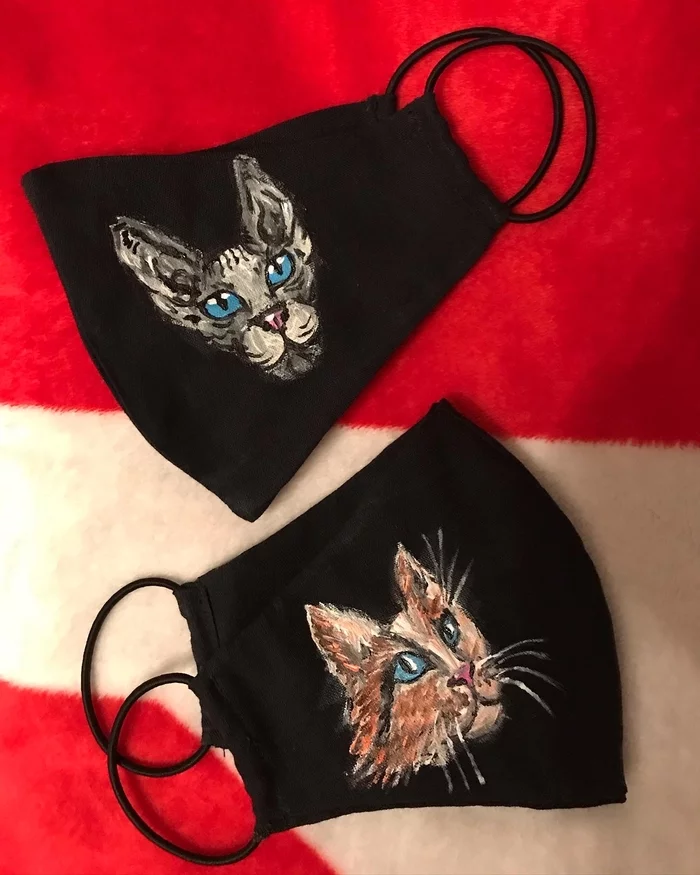 Masks with cats - My, cat, Mask, Painting on fabric, Drawing, Longpost