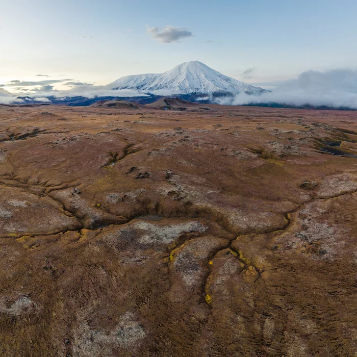 Kamchatka morning - My, Kamchatka, Дальний Восток, Volcano, Tundra, The nature of Russia, Nature, The photo, Landscape, Панорама, Aerial photography, Dji, Tolbachik Volcano