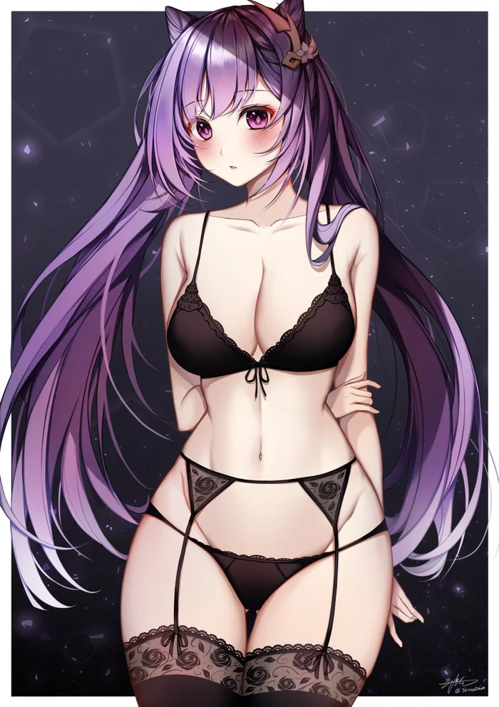 Keqing - NSFW, Anime, Anime art, Genshin impact, Keqing (Genshin Impact), Underwear, Breast, Pantsu, Stockings