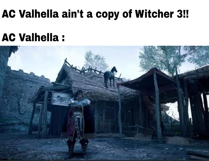 Valhalla is not copying The Witcher 3!! - Picture with text, Humor, Assassins Creed: Valhalla, The Witcher 3: Wild Hunt, Bugs in games