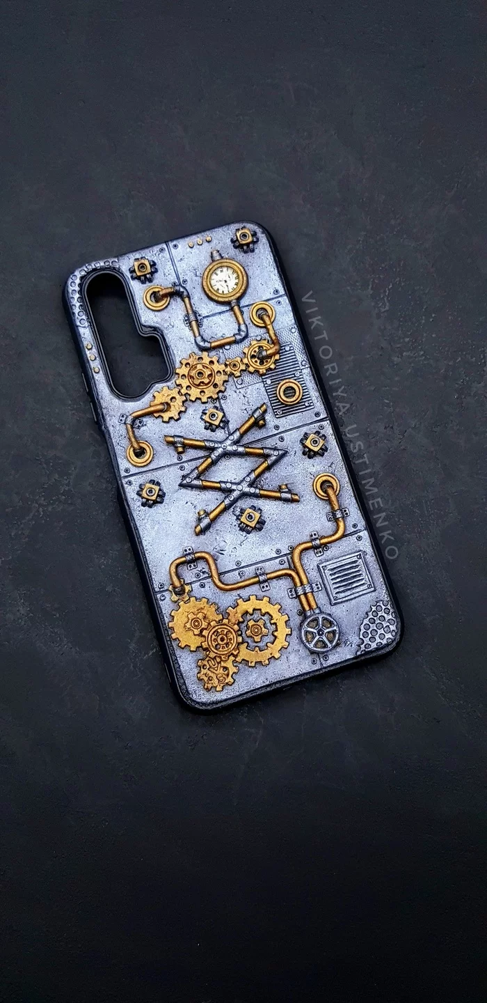 Phone case - My, Needlework without process, With your own hands, Steampunk, Polymer clay, Case for phone, Video, Longpost