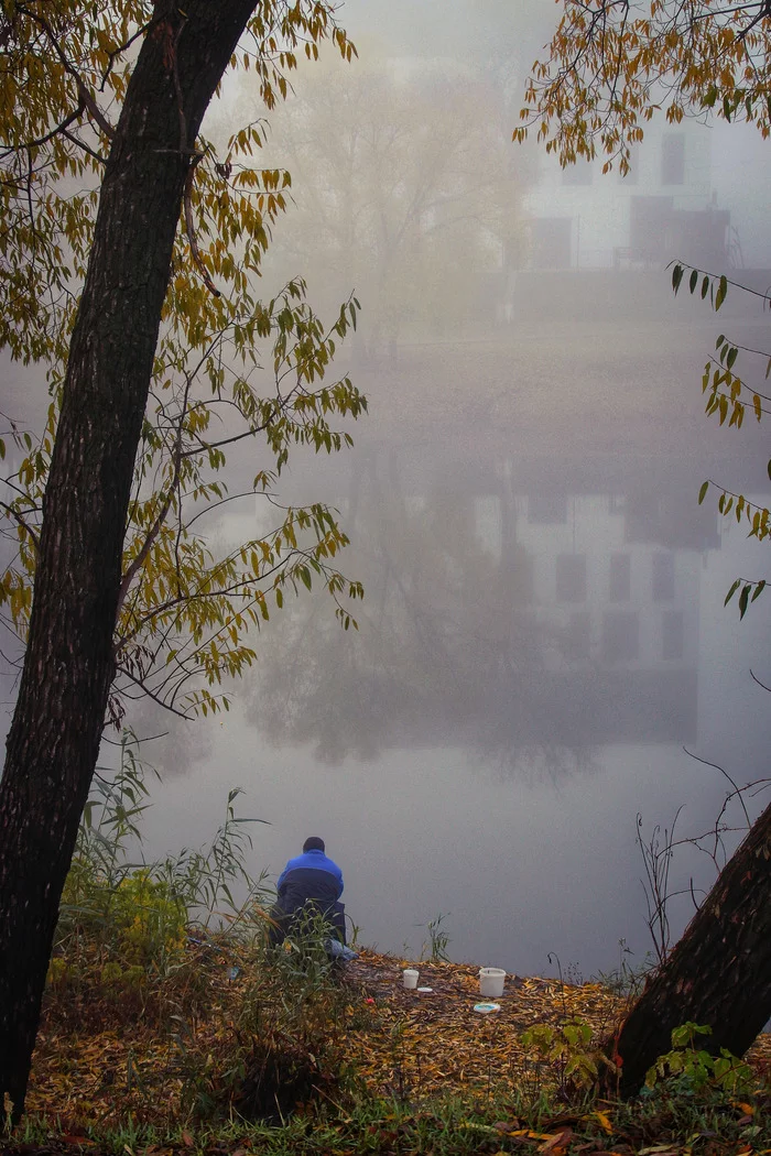 Fisherman - My, Morning, Fog, Landscape, Canon 80d, Tamron, Fishing, Reflection, Nature, River, Autumn