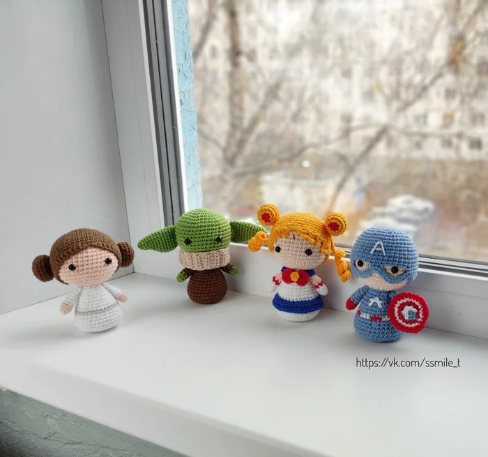 little heroes - My, Needlework without process, Captain America, Crochet, Handmade, Sailor Moon, Star Wars, Yoda, Creation, , Friday tag is mine, Princess Leia