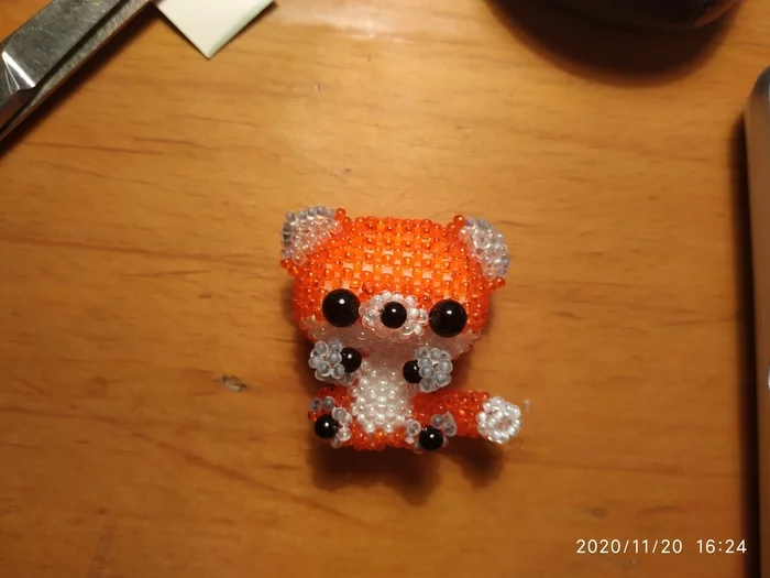 Little fox toy is looking for a home - My, Needleworkers give, Beads, Needlework without process, Beading, Longpost