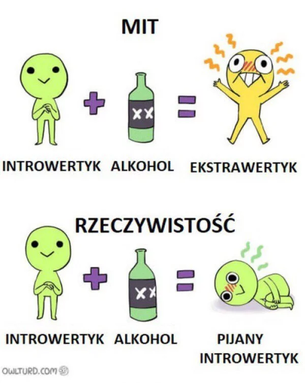 Drunk introvert - Humor, Comics, Polish language, Introvert, Extrovert, Alcohol, Owlturd