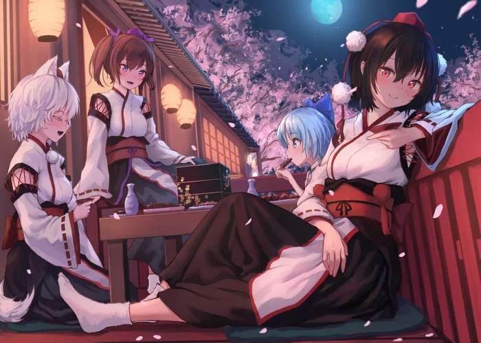 Newspaper Friends - Touhou, Anime art, Anime, Cirno, Himekaidou hatate, Inubashiri momiji, Shameimaru aya, Roke