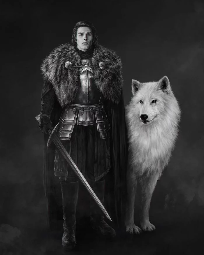 Lord Commander of the Night's Watch - Drawing, PLIO, Game of Thrones, Jon Snow, Direwolf, Призрак, Art, Denis Maznev