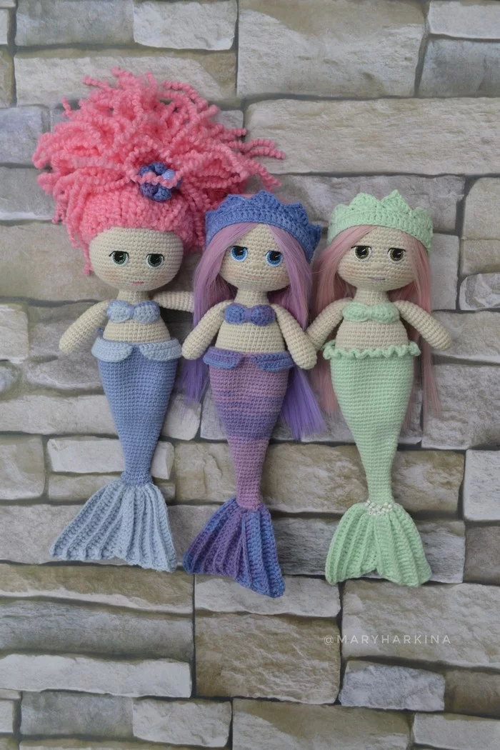 Knitted little mermaids - My, Knitting, Mermaid, Knitted toys, Doll, Needlework without process, Longpost