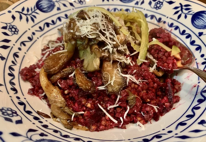 Buckwheat Risotto with beets and Shiitake mushrooms - My, Risotto, Buckwheat, Beet, Recipe, Cooking, Longpost