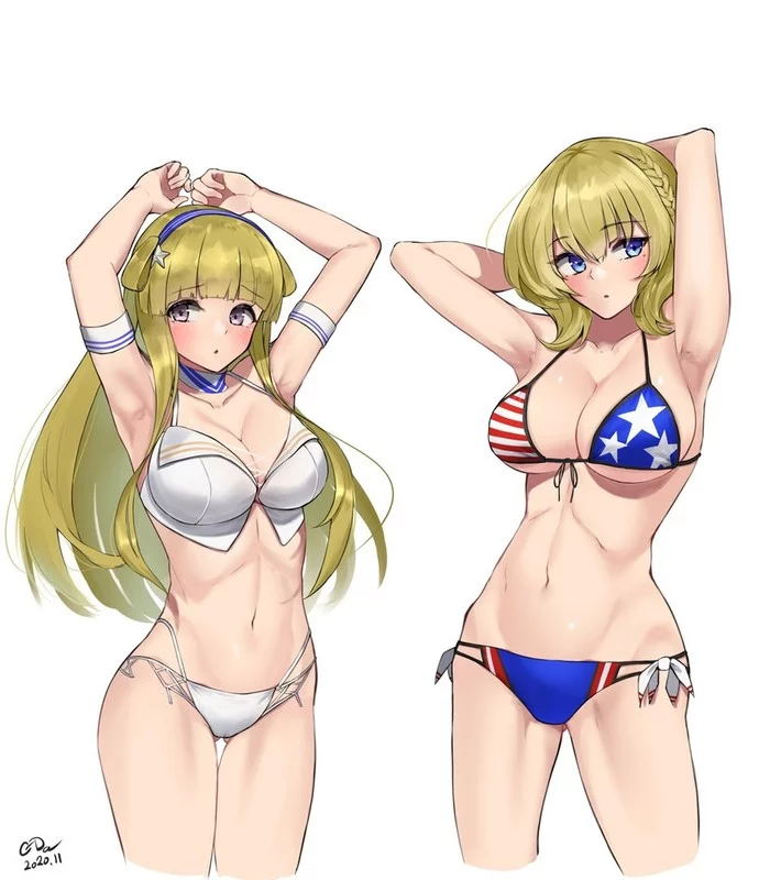 Fletcher and Colorado - NSFW, Kantai collection, Anime, Anime art, Fletcher, Uss Colorado, Sugoi dekai, Bikini, Swimsuit