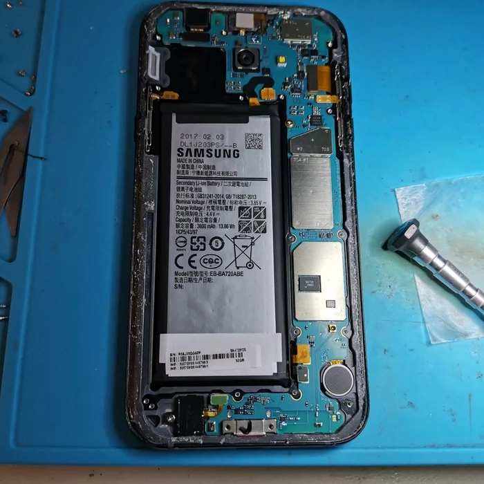 Samsung A7 2017, no sound - My, Ulyanovsk, Samsung, Repair, Repair of equipment, Ремонт телефона, Electronics repair, Soldering, Video, Longpost