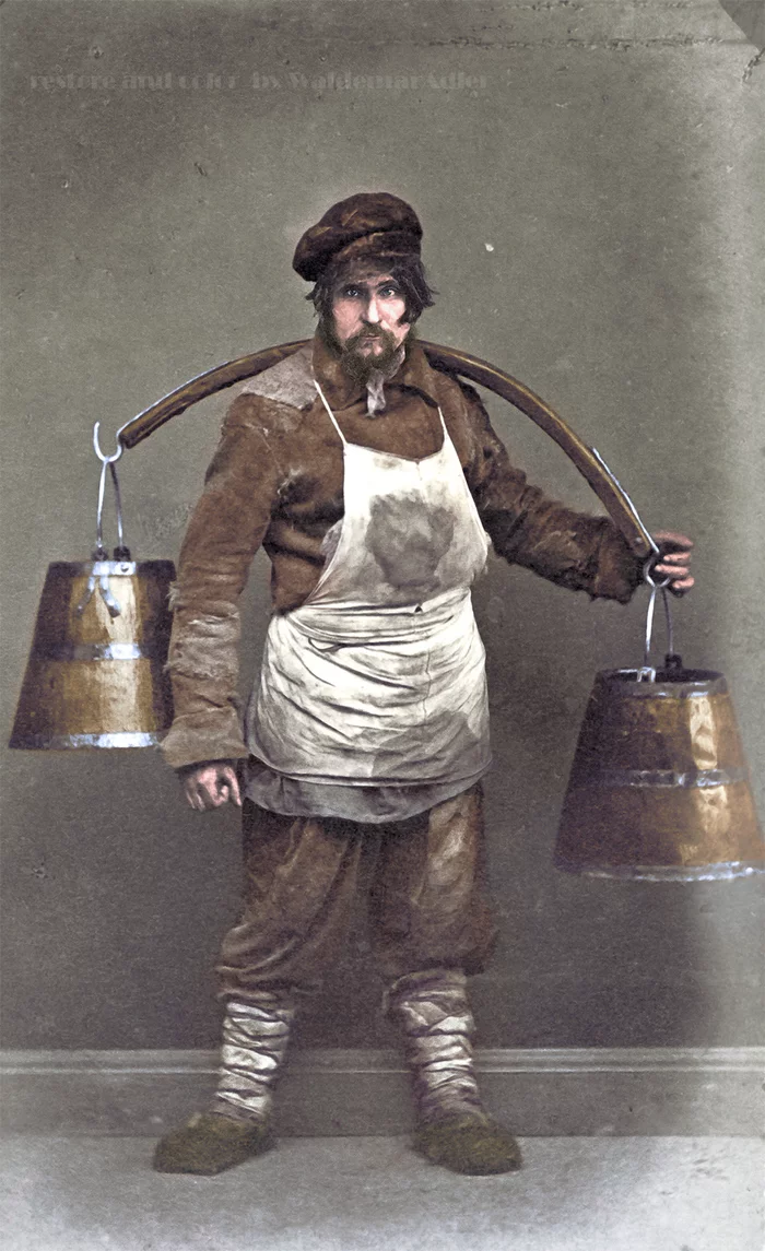 Russian types - Water carrier - My, Colorization, Old photo, Story, 19th century, Российская империя, Profession, Aquifer, People, Longpost