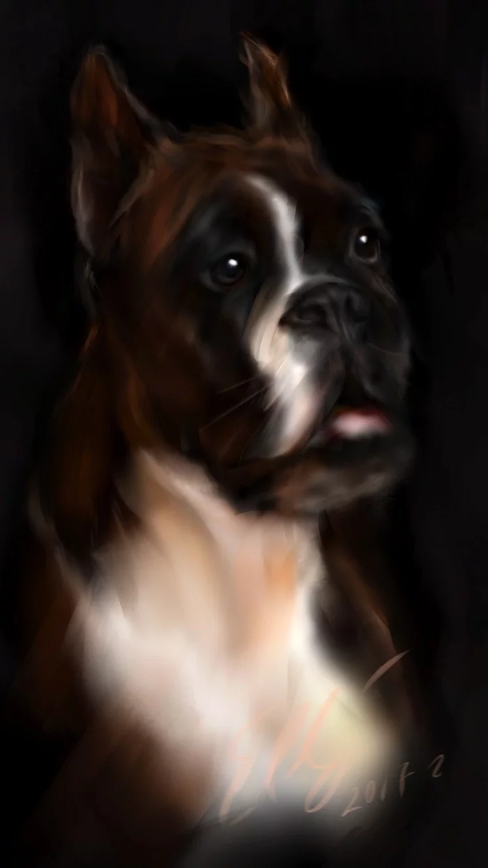 I drew it with my finger on an iPhone 6 S, of course from scratch as expected - My, Technics, Painting, Girl, Dog, Summer, Longpost