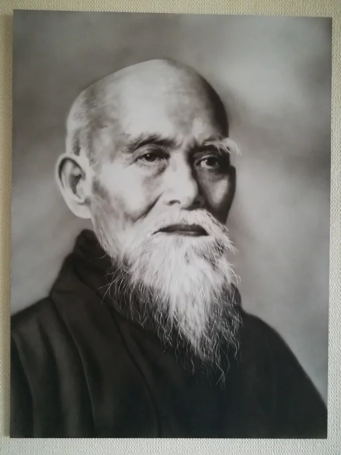 Morihei Ueshiba. Airbrush portrait - My, Morihei Ueshiba, Airbrushing, Portrait