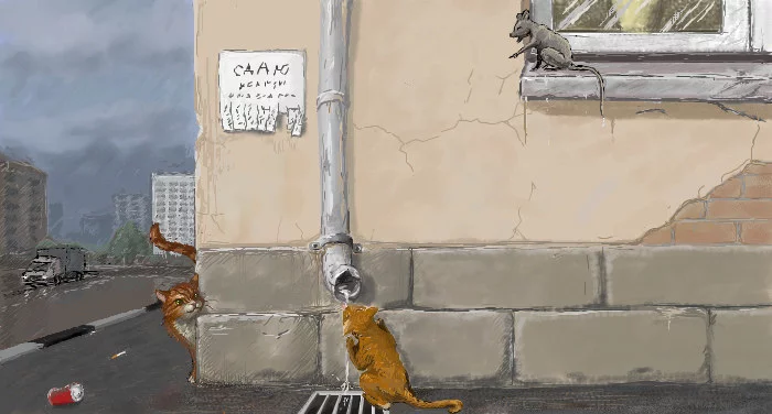 Picture about street cats - My, cat, Mouse, Illustrations, Digital drawing