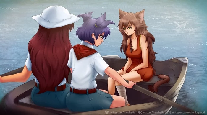 Blue sky above. - Endless summer, Visual novel, Camp owlet, Julia, Lena, Olga Dmitrievna, Humor, Art