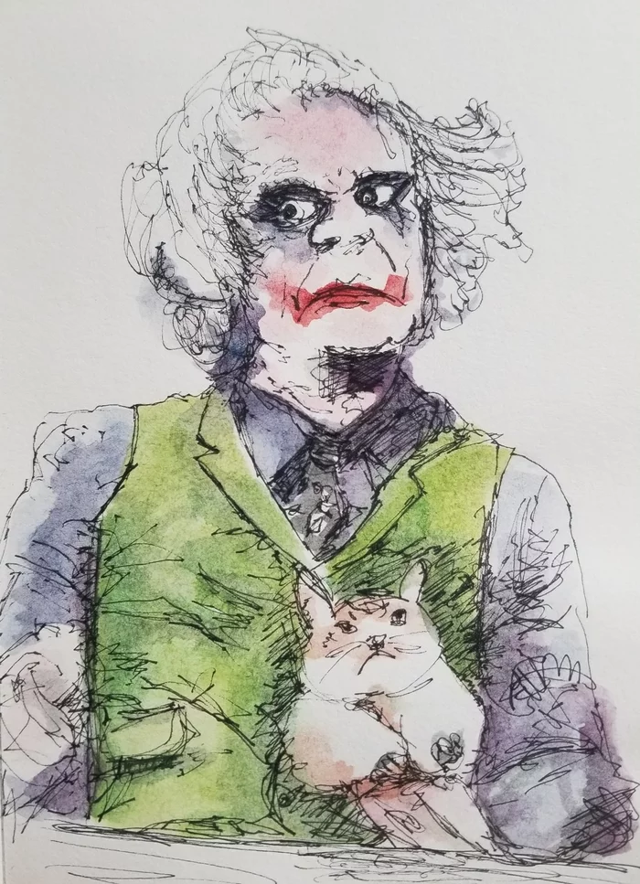 Drawing on meme - My, Memes, Joker, Kuklachev, Drawing, Watercolor, Liner