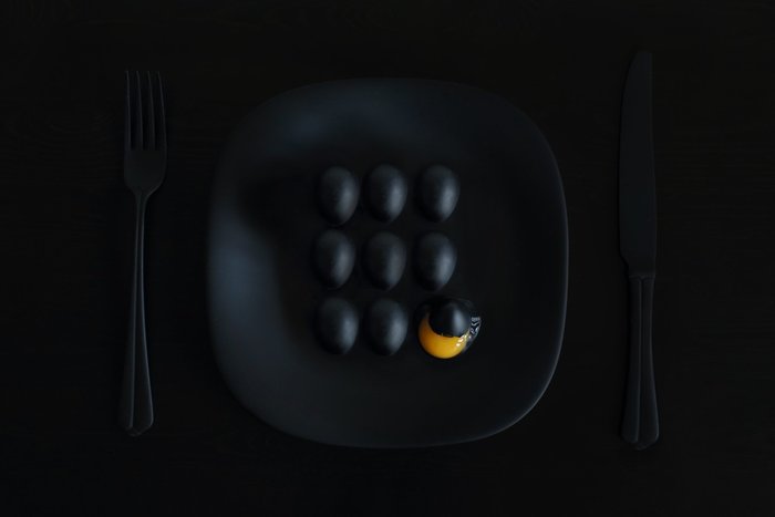 Breakfast - Breakfast, Plate, White on black, Longpost