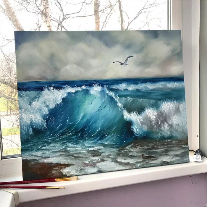 Seascape in oil - My, Painting, Artist, Saint Petersburg, Oil painting, Canvas, Sea, Landscape, Wave, Butter, Oil paints, Art