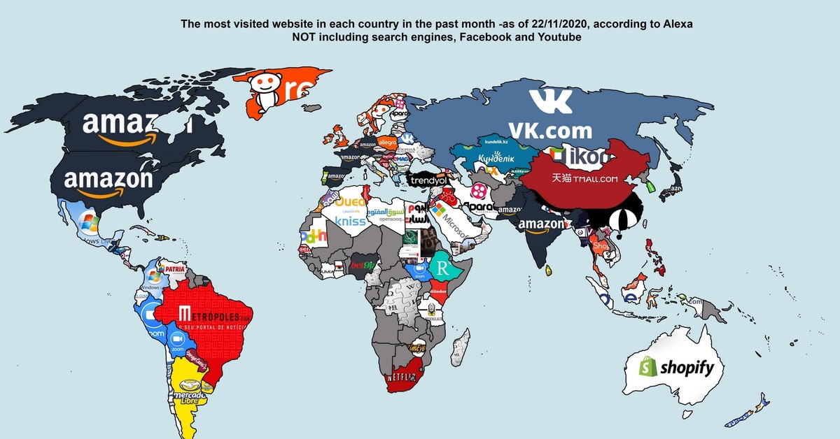Насколько мир. Самые популярные сайты.