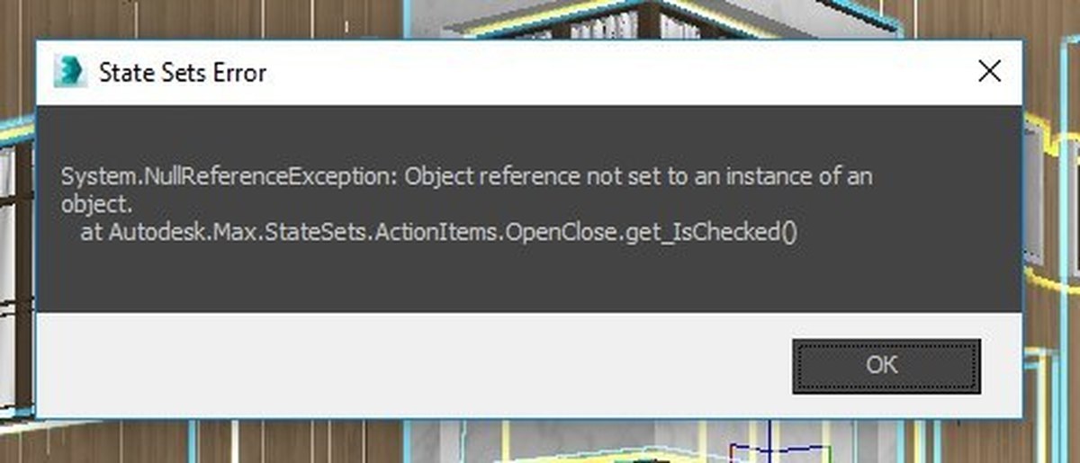 3д Макс ошибка. System.NULLREFERENCEEXCEPTION. Object reference not Set to an instance of an object [System.NULLREFERENCEEXCEPTION] details: no details.