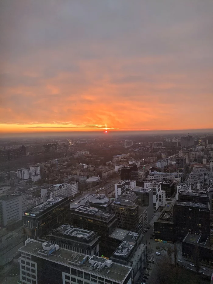 Warsaw city center from the 38th floor, at sunrise and sunset - My, Warsaw, Height, Skyscrapers, Sunrises and sunsets, Longpost