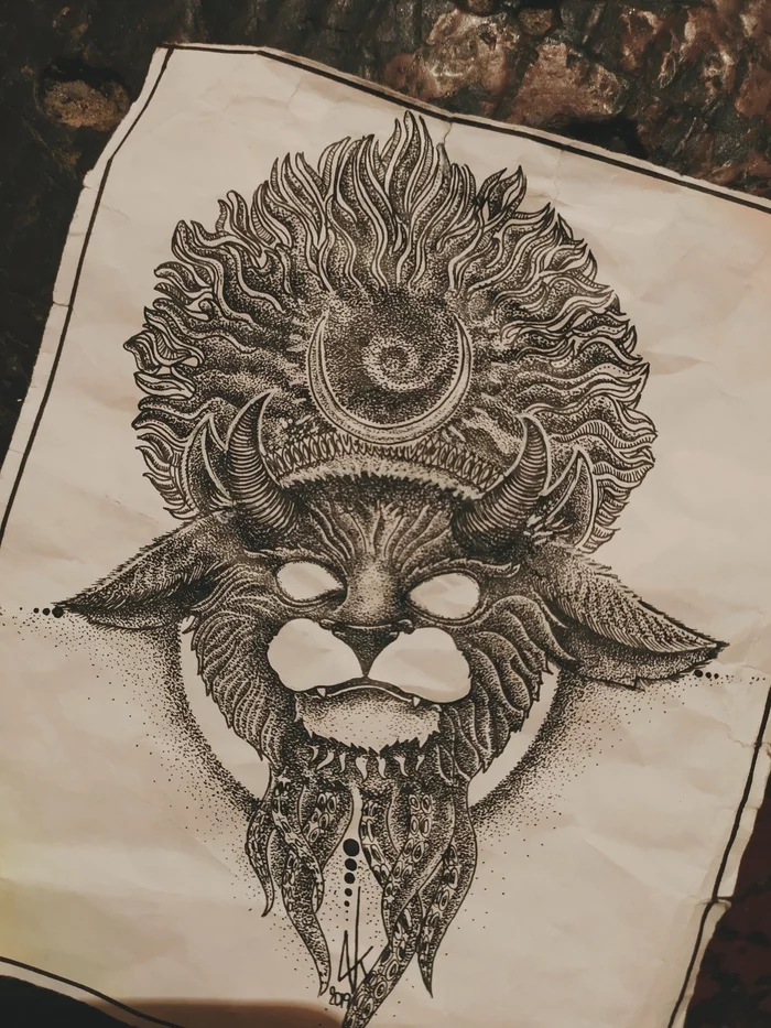 Evil cat - Моё, Dotwork, Графика, Арт, Рисунок ручкой, Black Art