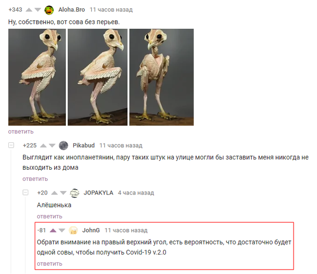 Addict in thread - Owl, Coronavirus, Comments on Peekaboo, Screenshot