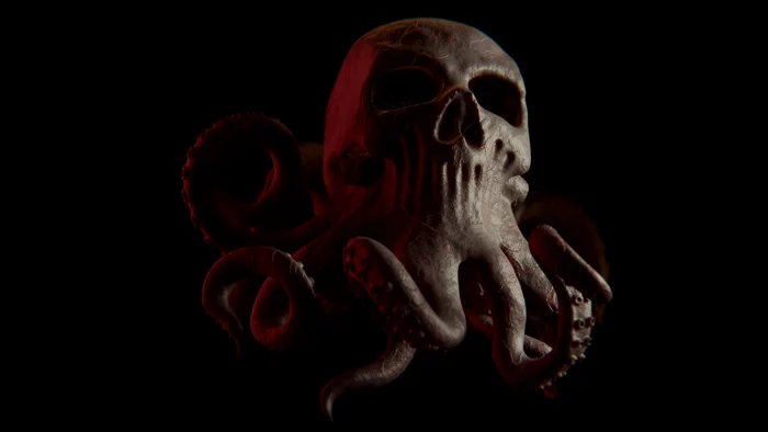 Octopus Skull - My, 3D modeling, 3D graphics, Blender, Scull, Octopus