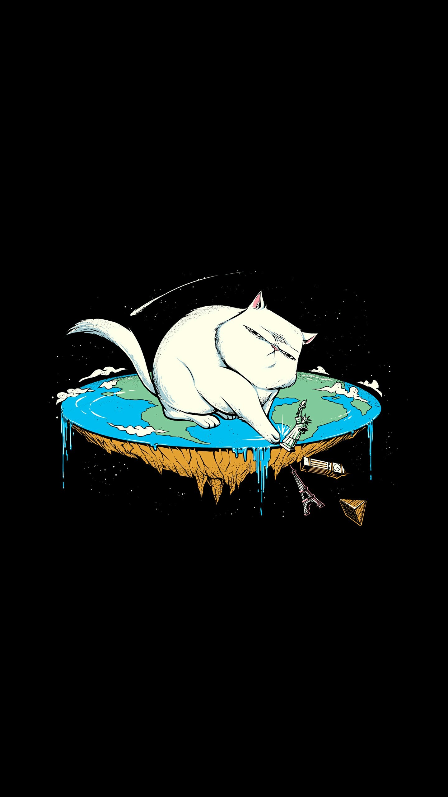 flat earth - Flat land, cat, Art, Graphics