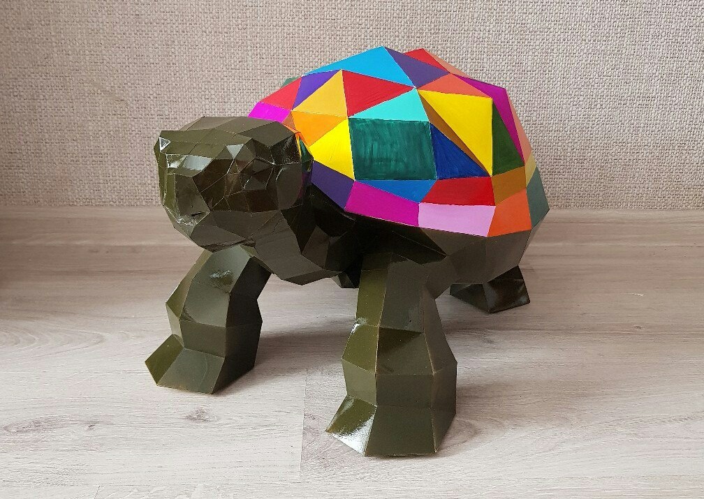 Paper art: polygonal turtle - My, Papercraft, Turtle, Handmade, Creation, Longpost