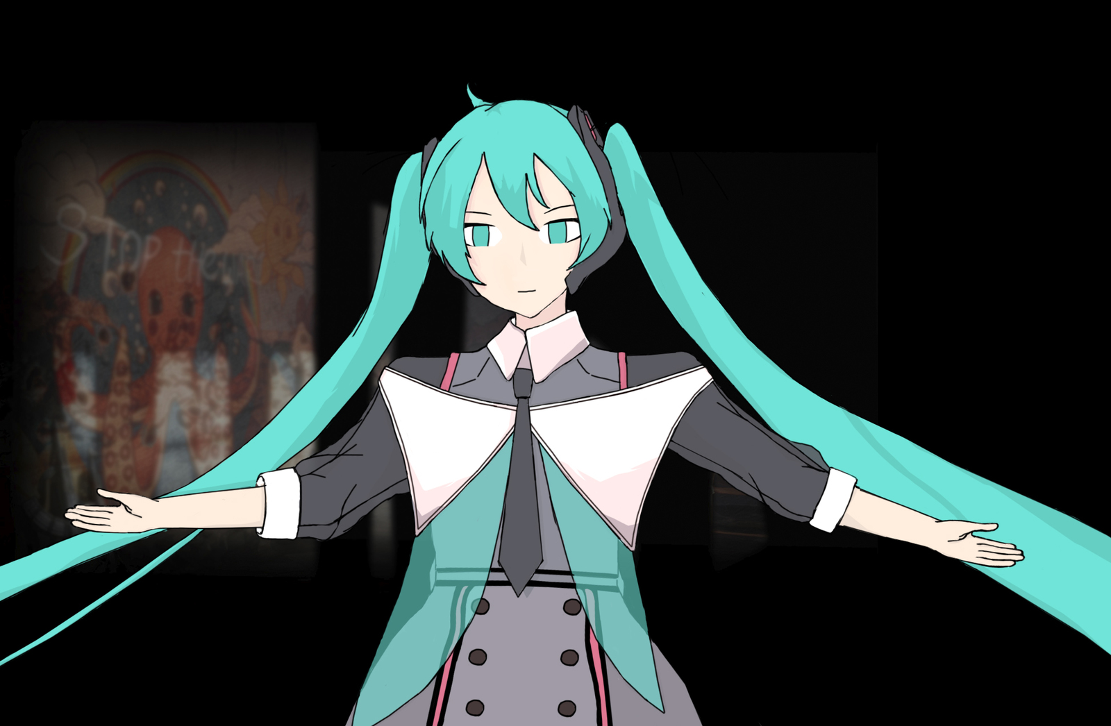 Hatsune Miku Hand in hand - Моё, Рисунок, Цифровой рисунок, Hatsune Miku, Hand in hand