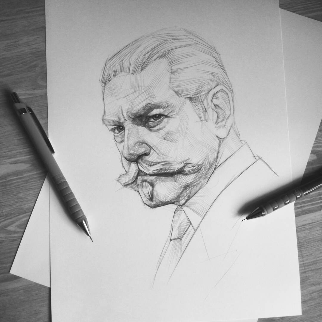 Hercule. - My, Hercule Poirot, Murder on the Orient Express, Portrait, Kenneth Branagh, Drawing, Pencil