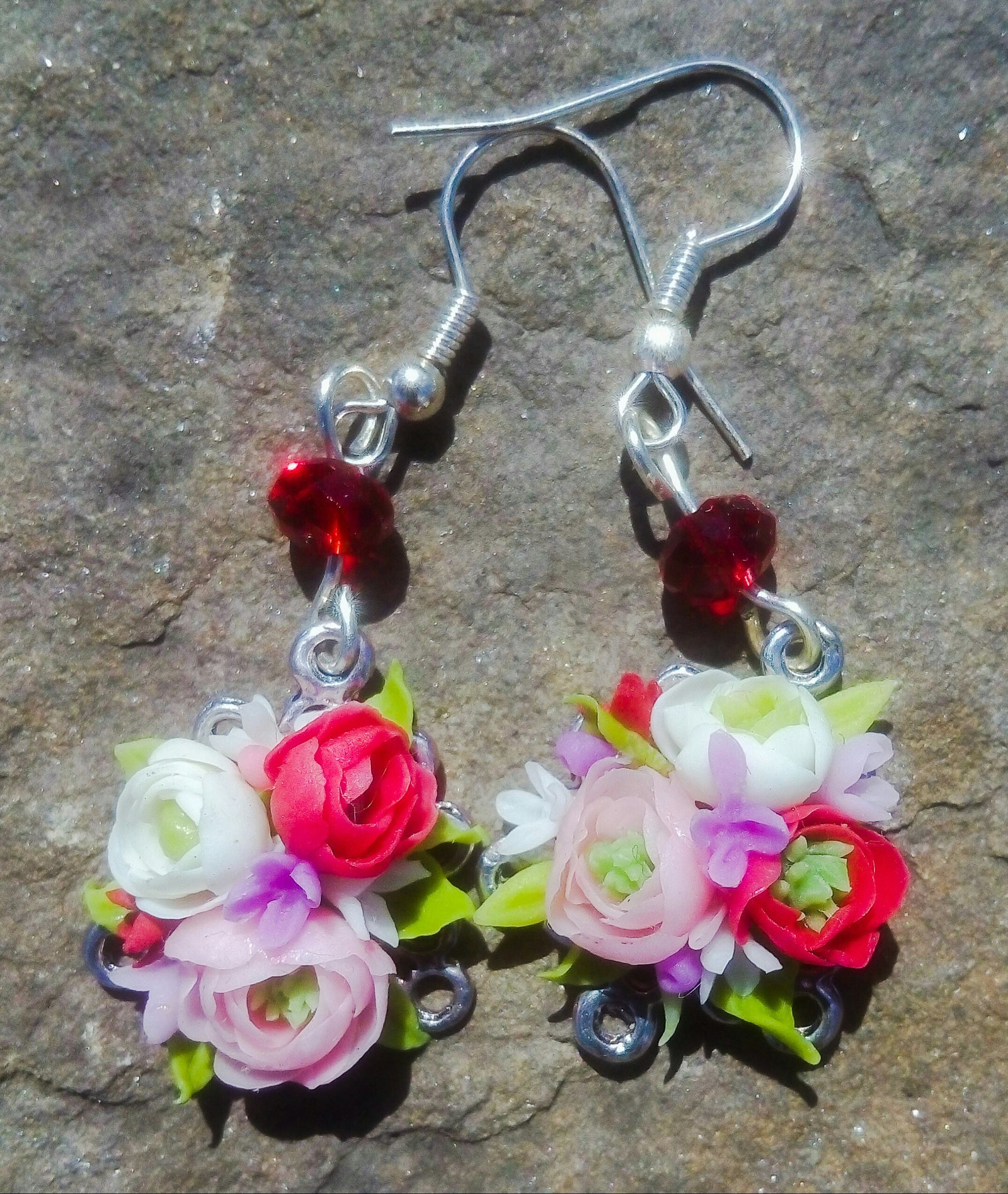 Spring mood - My, Earrings, Лепка, Cold porcelain, Flowers, Decoration, Longpost