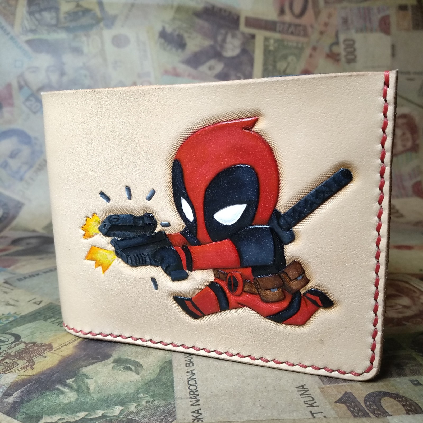 Wallet Deadpool - My, Leather, Handmade, Wallet, Embossing on leather, Marvel, Deadpool, Longpost