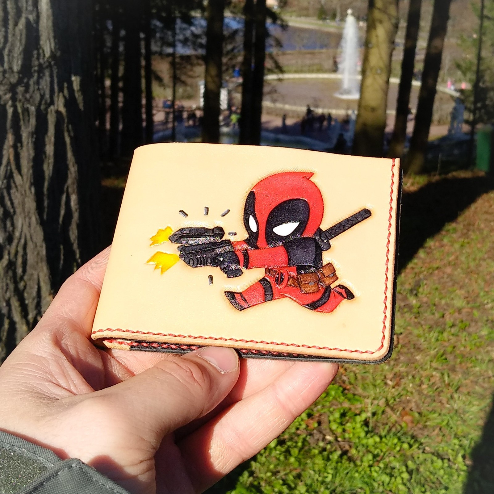 Wallet Deadpool - My, Leather, Handmade, Wallet, Embossing on leather, Marvel, Deadpool, Longpost