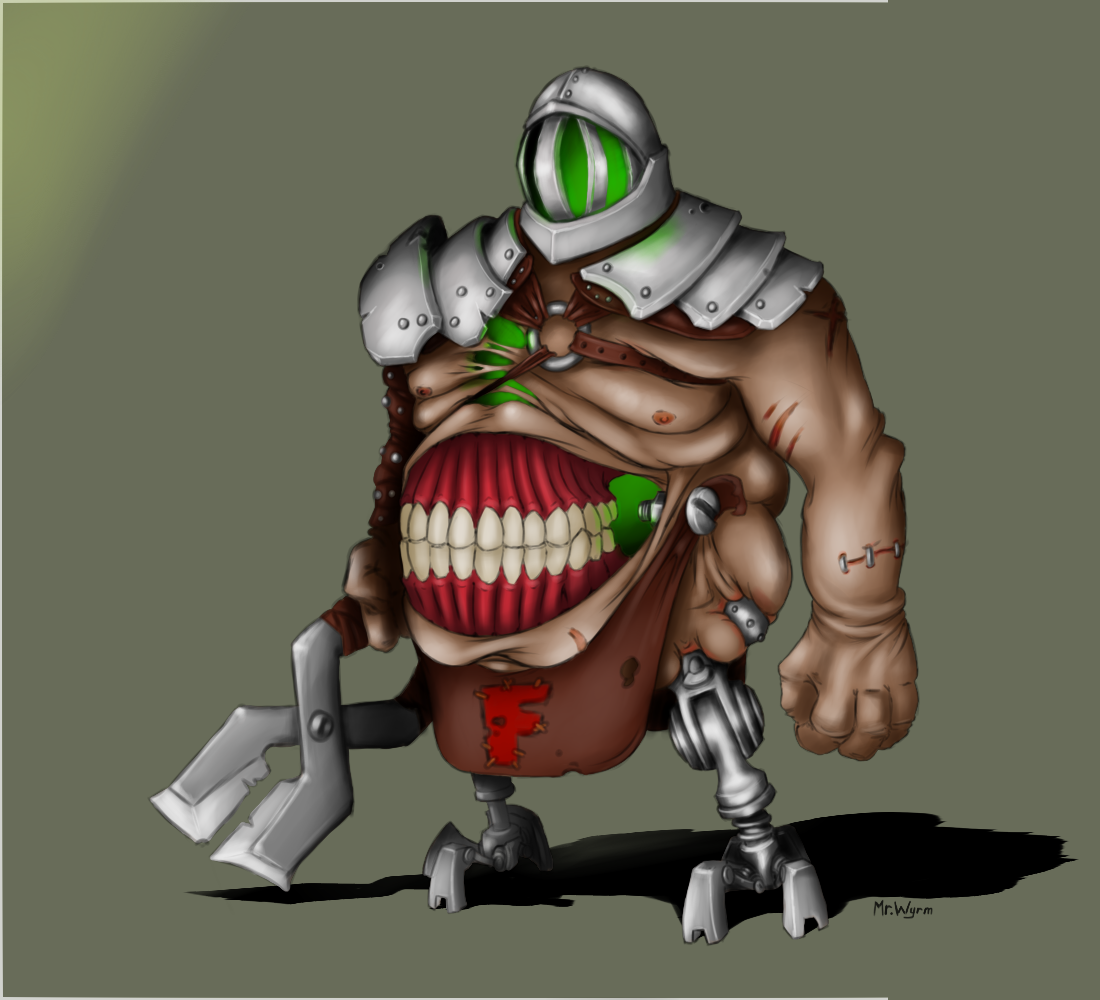 Fat man final. - My, Digital drawing, Cyborgs, Art, SAI, 2D, Monster, Dark fantasy, Demon