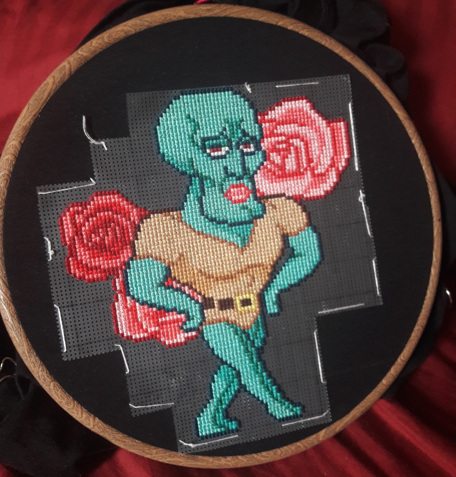 Squidward Apollo on a T-shirt - My, Embroidery, Cross-stitch, Needlework, Needlework with process, Memes, Hobby, With your own hands, Longpost