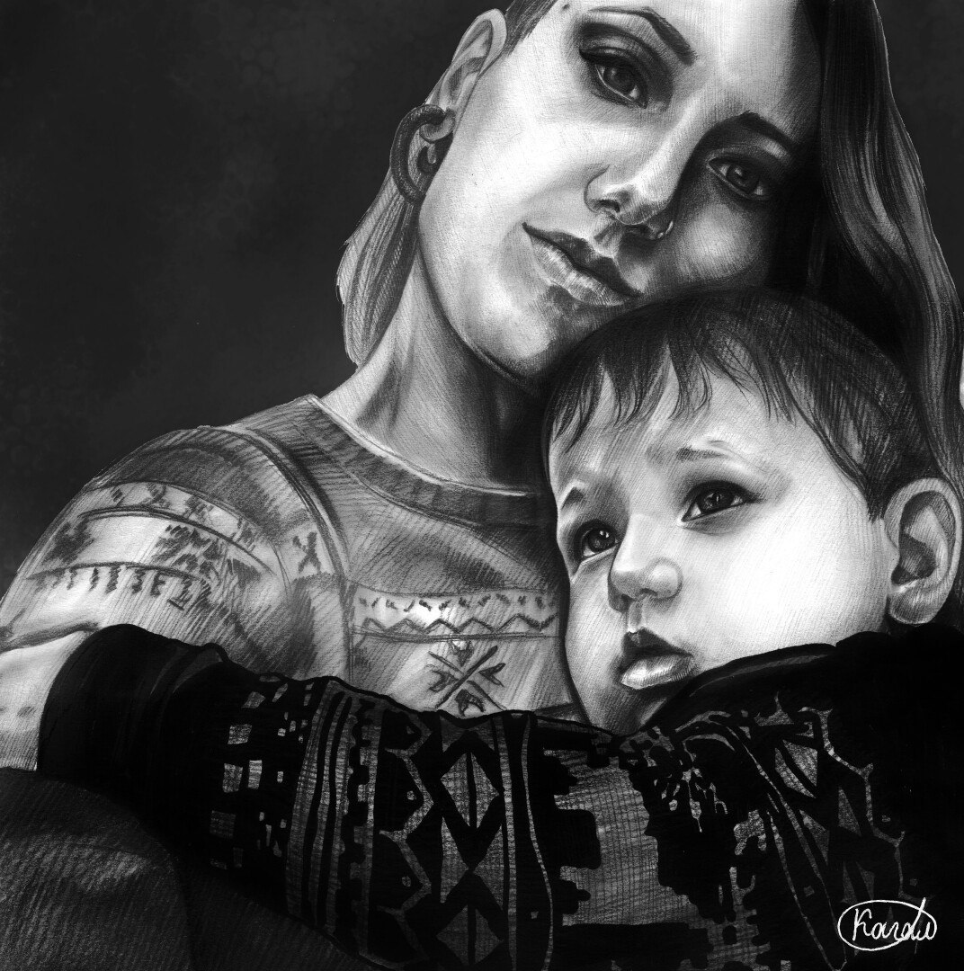 A4 format - My, Drawing, Art, Graphics, Longpost, Portrait, Children, Sword