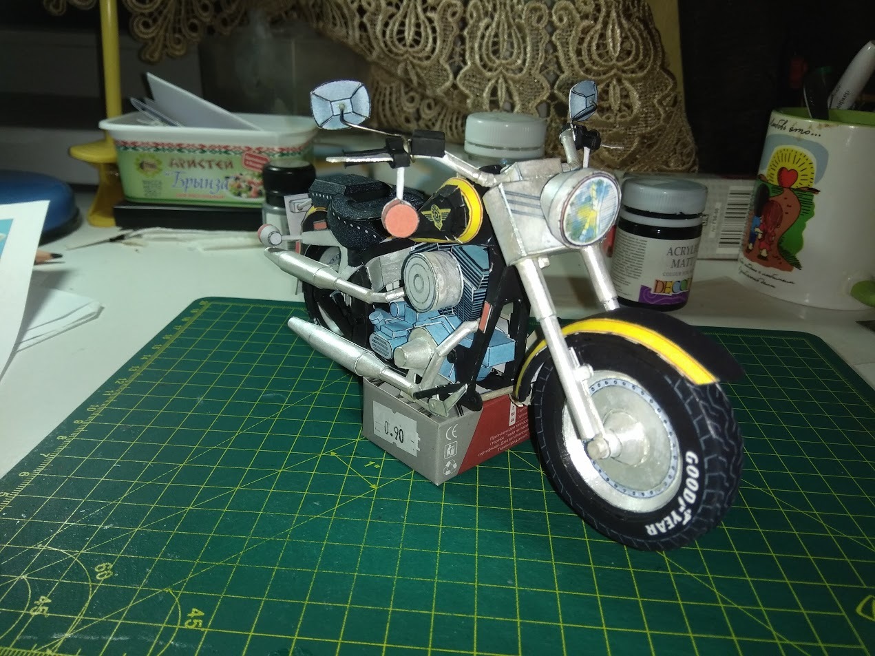 HD Fatboy Paper Model by ABC - My, Paper modeling, Modeling, Stand modeling, , Harley-davidson, Longpost, Papercraft