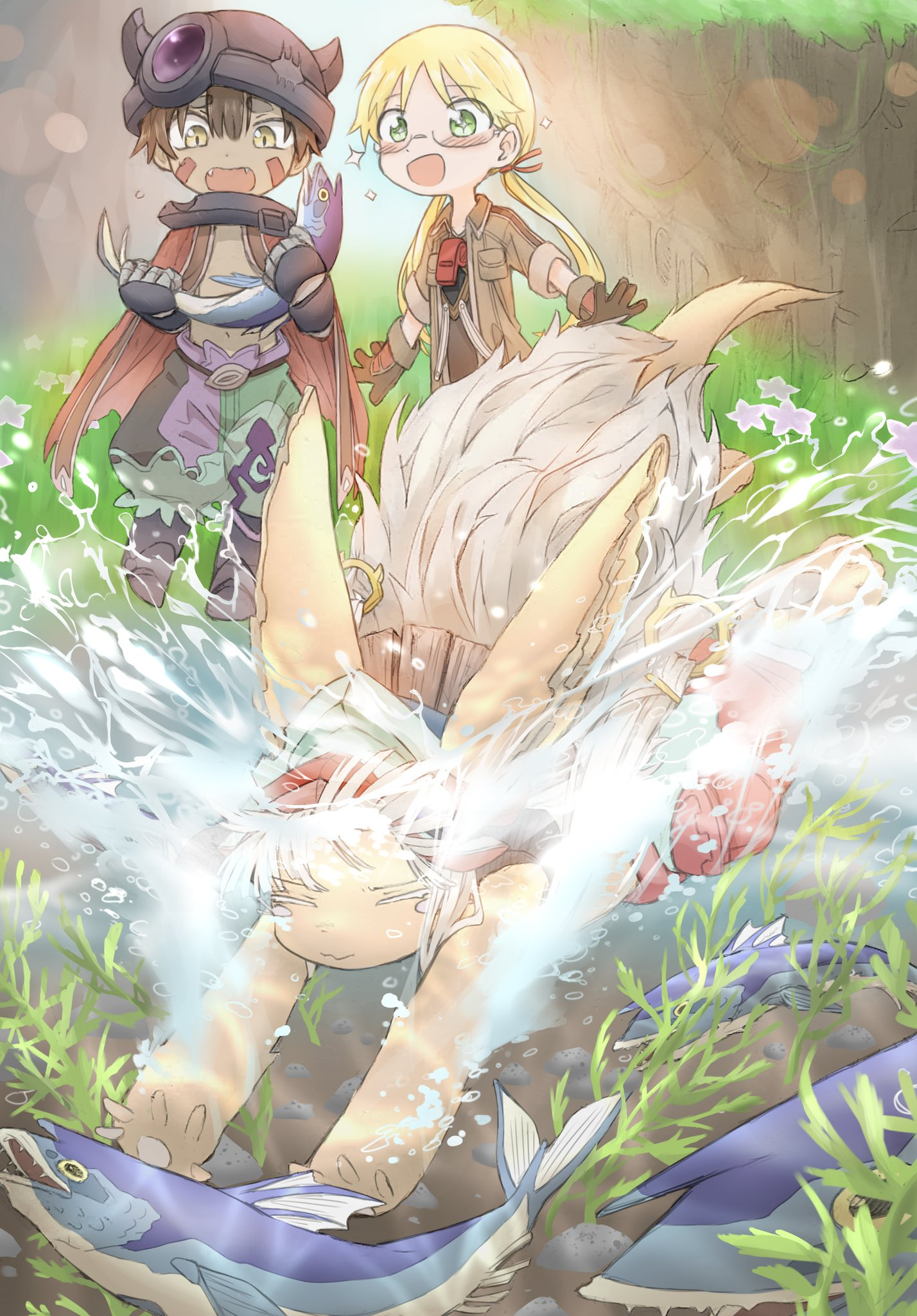 Made in Abyss - Anime Art, Аниме, Made in Abyss, Nanachi, Reg, Riko