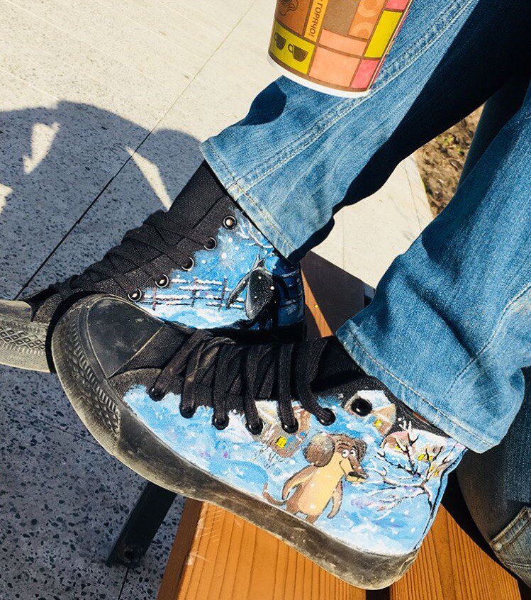 Drawing on sneakers - My, Painting, Drawing, Shoes, Once upon a time there was a dog, Longpost