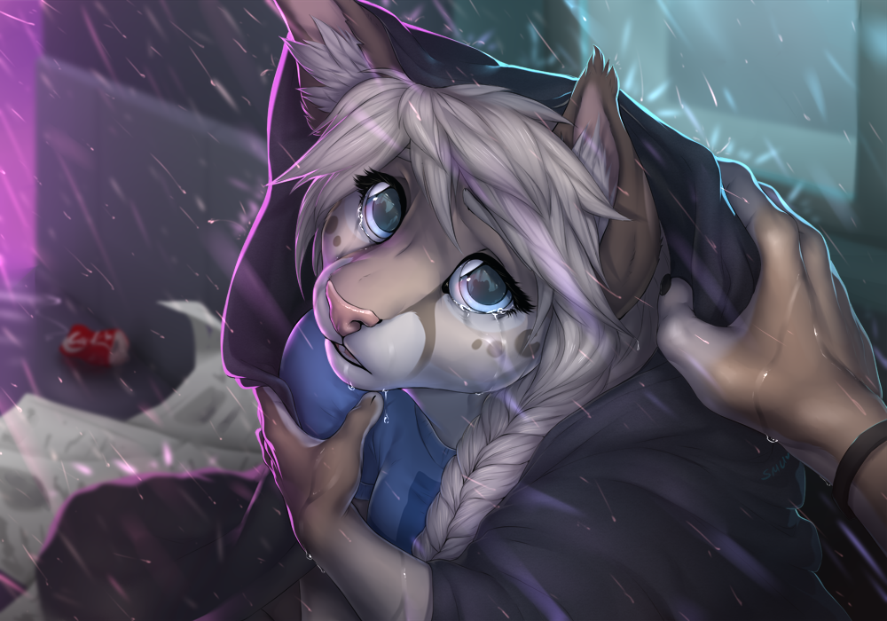 Helping hand - Furry, Art, Tears, Lynx, Rain, Smileeeeeee, Meg