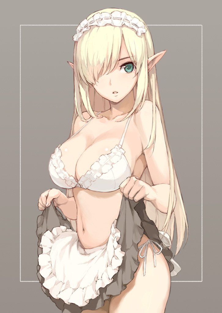 Maid - NSFW, Аниме, Anime Art, Anime Original, Горничная, Эльфы, Нижнее белье, Сиськи