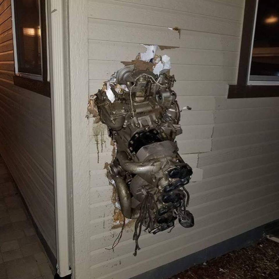 Part of an airplane engine hit the house - Engine, Wall, House, Crash, Aviation, Plane crash