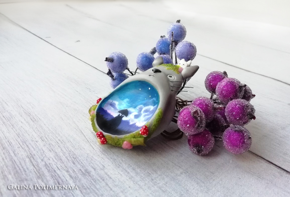 Brooch Totoro ^_^ - My, Totoro, Brooch, Anime, Polymer clay, Handmade, Needlework without process, Handmade, Лепка